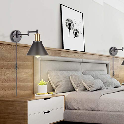 Bronze and Black Swing Arm Wall Lamp with On/Off Switch O703