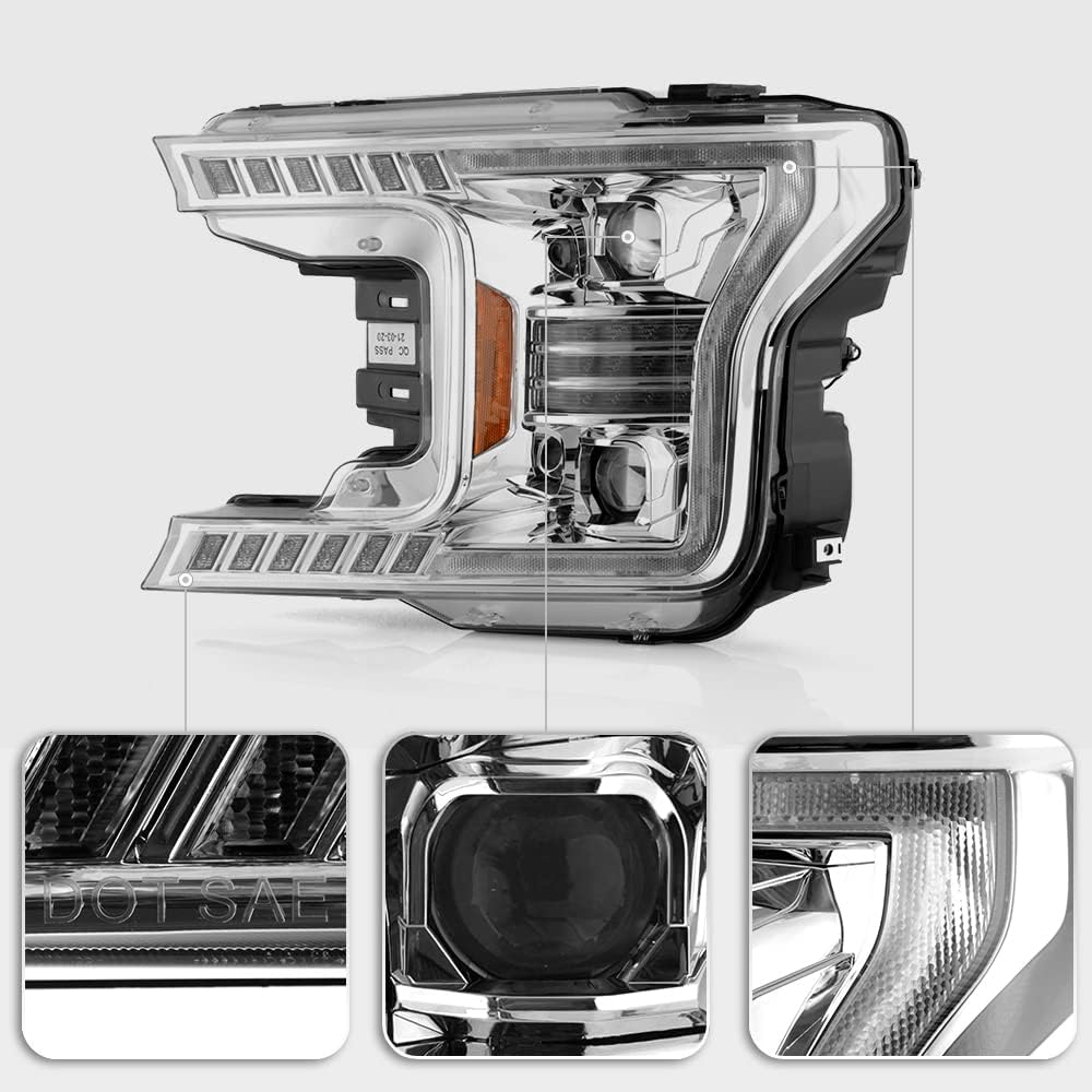 Chrome LED Tube Projector Headlights Set Left+Right P682825