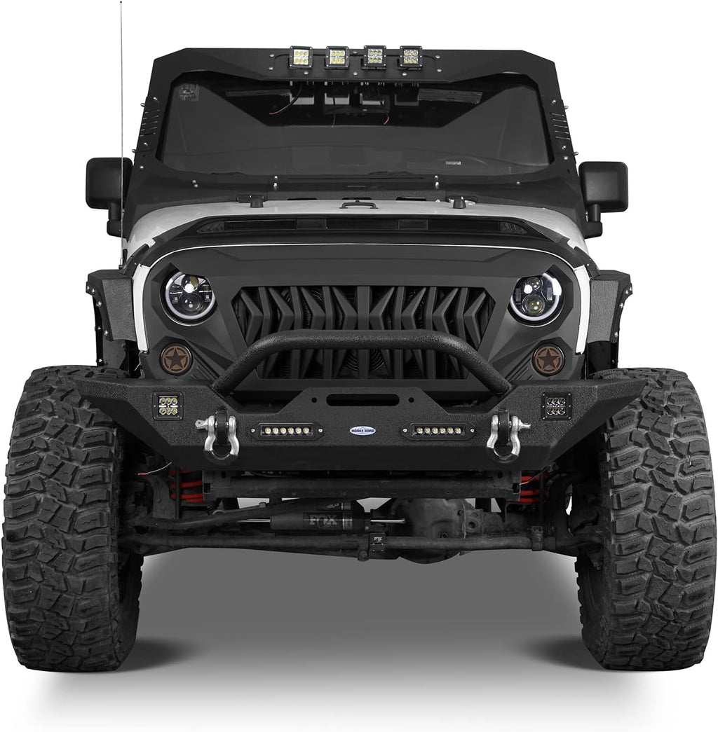 Front & Rear Bumpers Combo with Winch Plate & Spare Tire Carrier & LED Lights & D Rings H51820