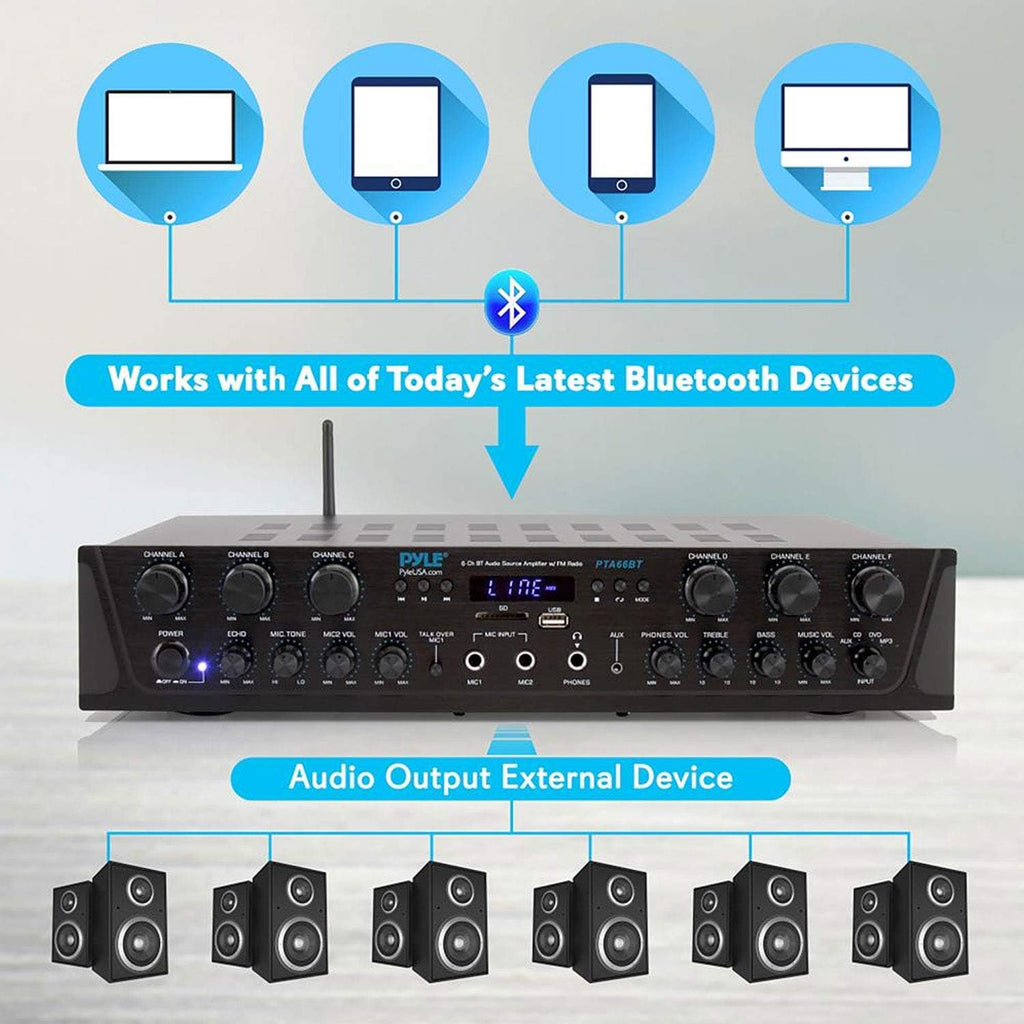 6 Channel 600 Watt Wireless Bluetooth Stereo Receiver Amplifier C79652