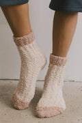 Fuzzy Contrast Socks in Tan F62094