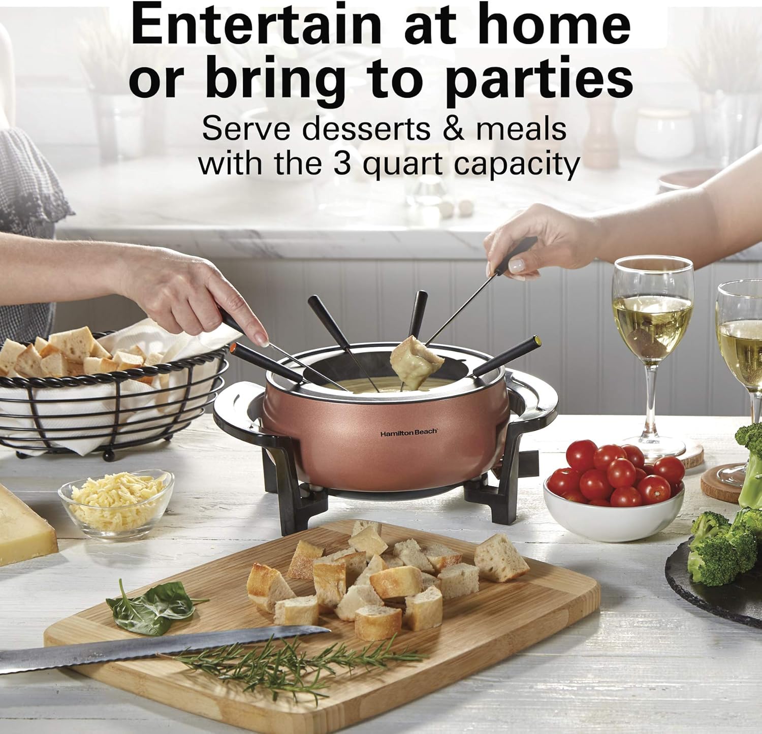 3 Quart Copper Electric Fondue Pot Set with Temperature Control A38039