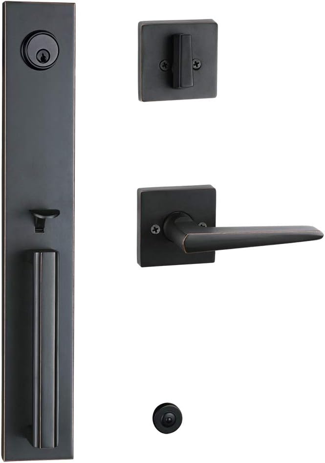 Double Door Handleset Brushed Nickel Finish Keyed Entry Handle and Dummy Handleset Set I73921