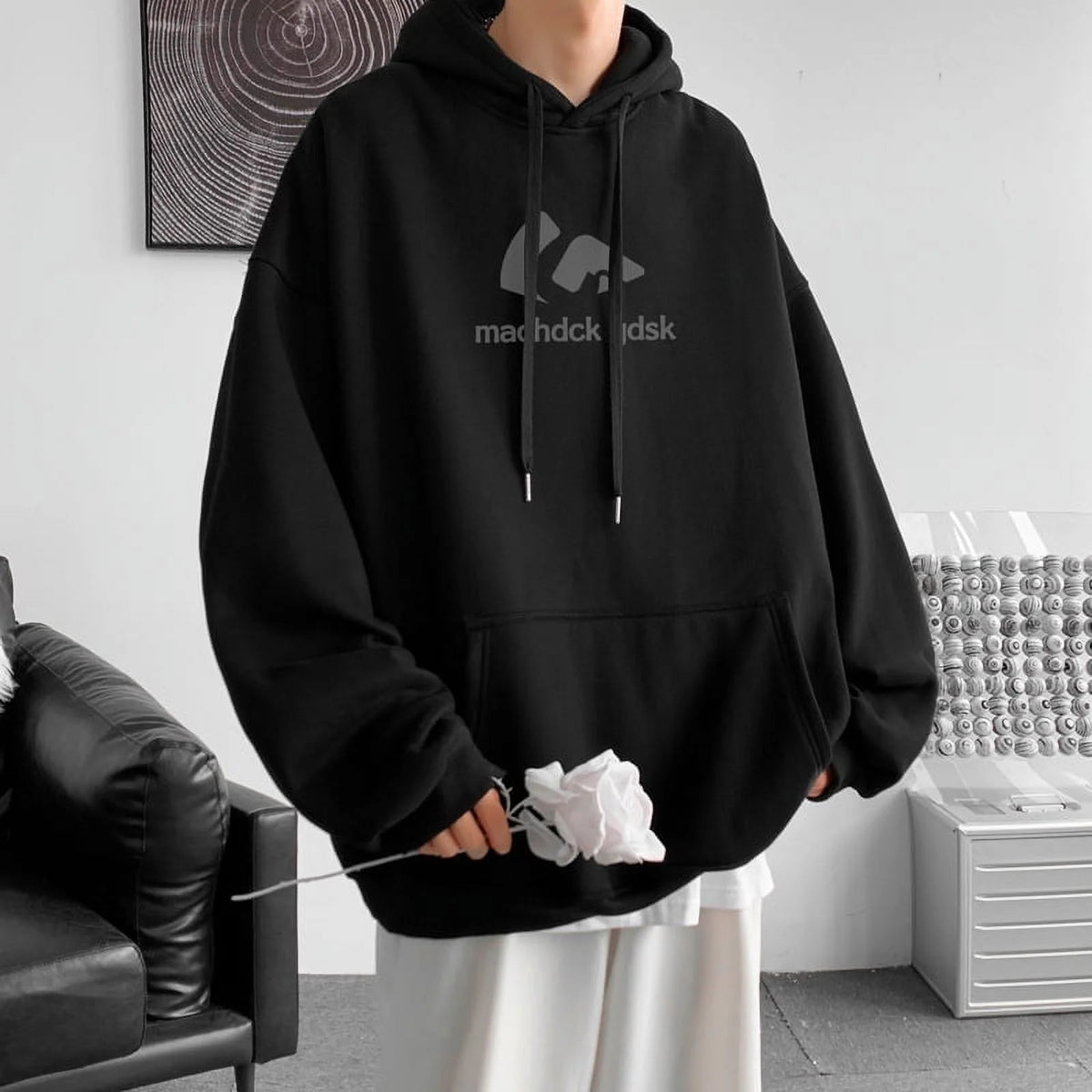 Black Plus Velvet Hooded Sweatshirt 3Xl X176144