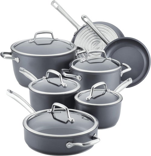12 Piece Hard Anodized Cookware Set with Deep Frying Pan D7383