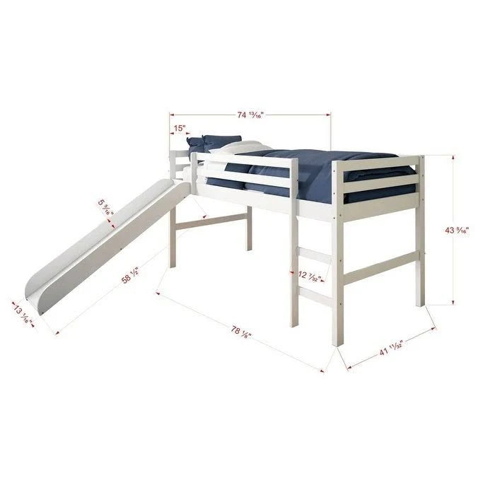 Light Espresso Kids Twin Loft Tent Bed with Slide G19856
