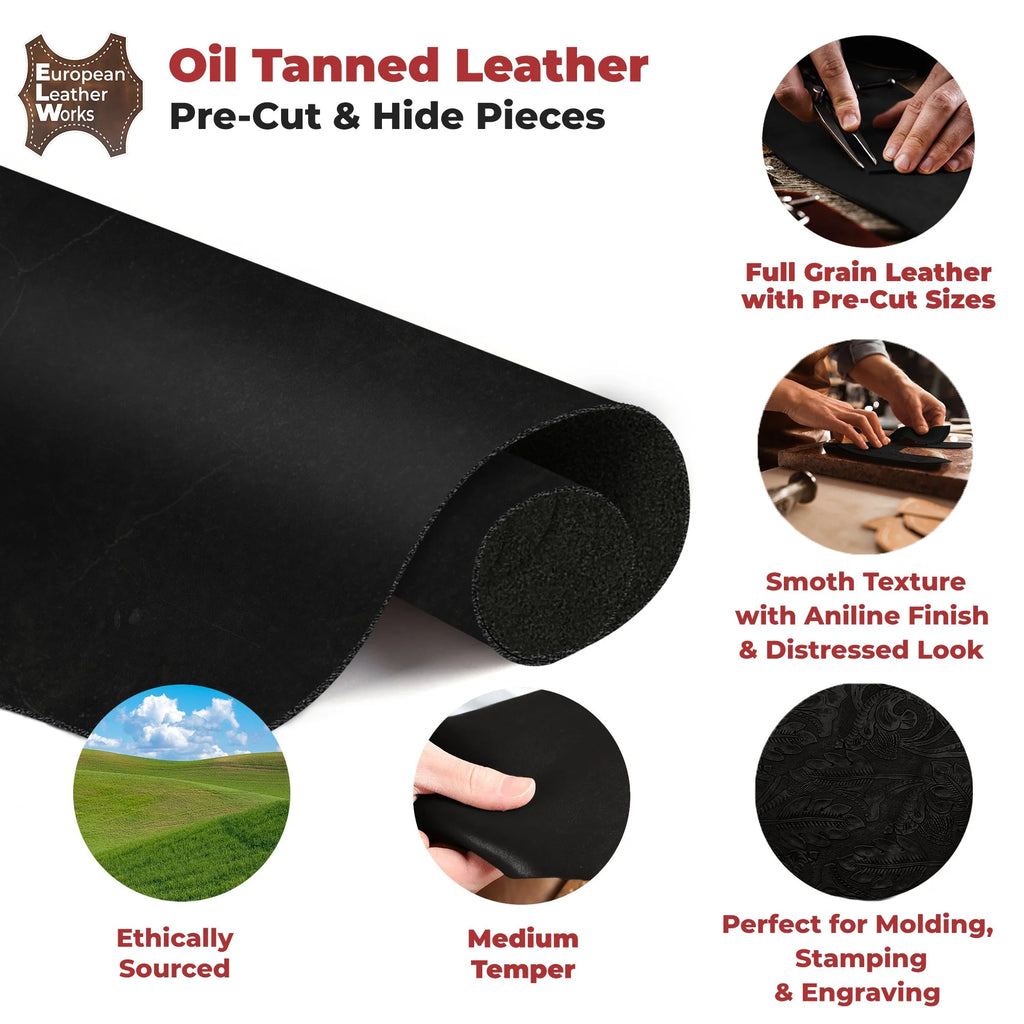 Charcoal Black 9-10 oz Full Grain Cowhide Leather H6119