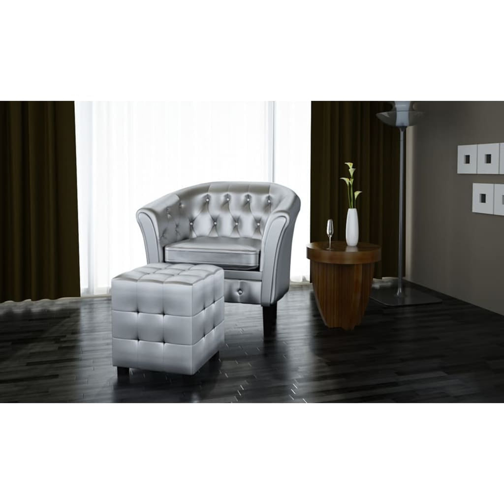 Silver Faux Leather Tub Chair with Footstool R3603