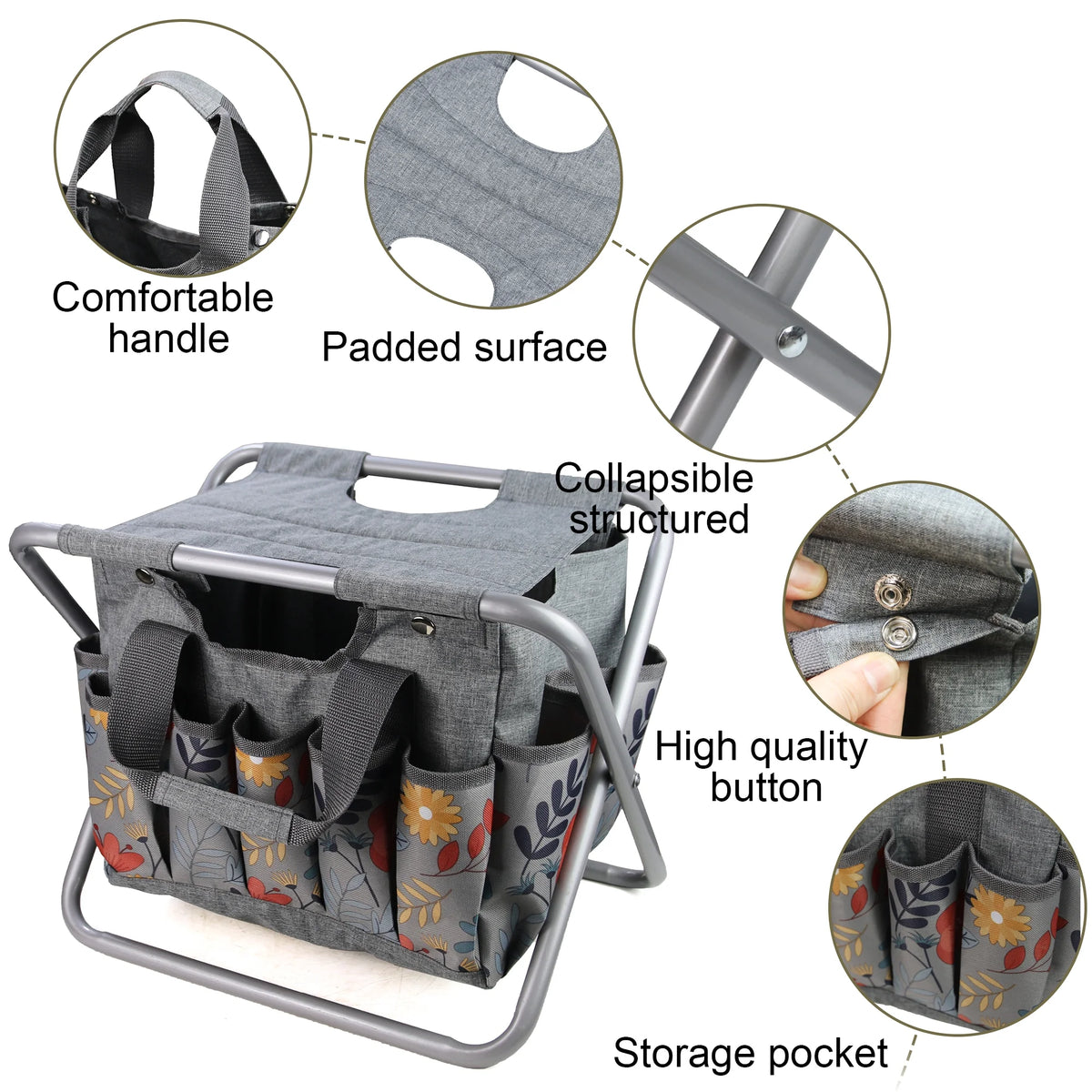 Folding Gardening Stool with Detachable Storage Tote Bag U5471