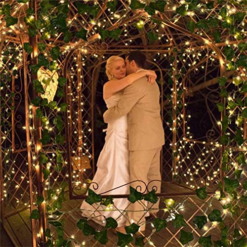 Fake Vines Artificial Ivy Garland with 100 LED String Light Hanging Plants Faux Greenery Leaves 6Pack with 100LED W498