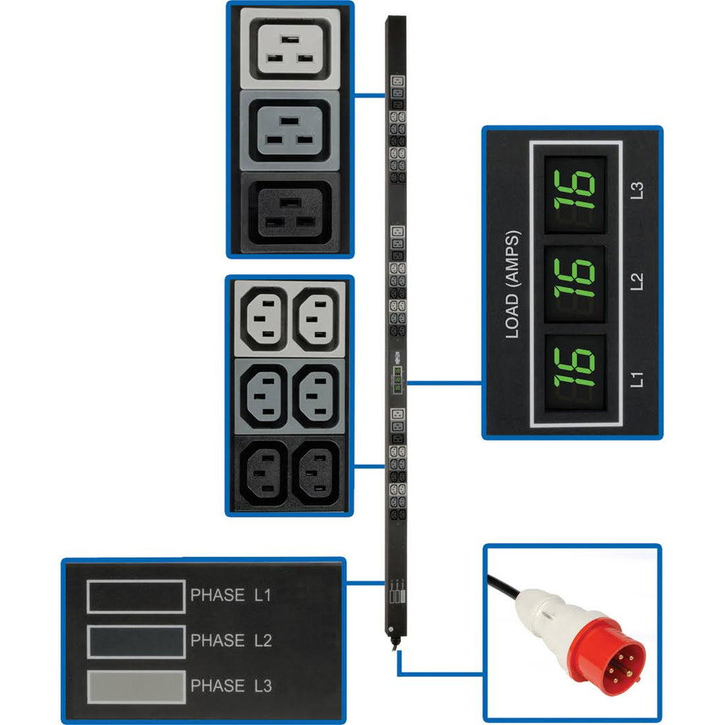 3-Phase Metered 240v-230v-220v 11.5kW C13 C19 Vertical PDU Q7129