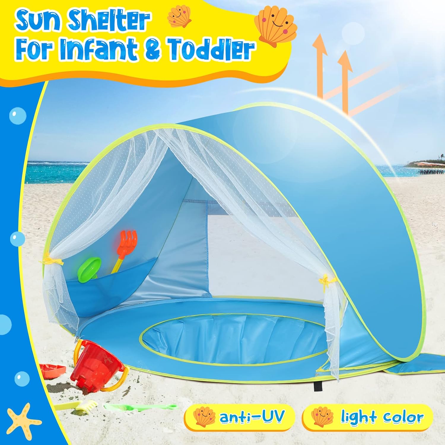 Baby Beach Tent Sun Shelter UPF50+ Pop Up Shade Pool (Front Mesh Blue) P96736