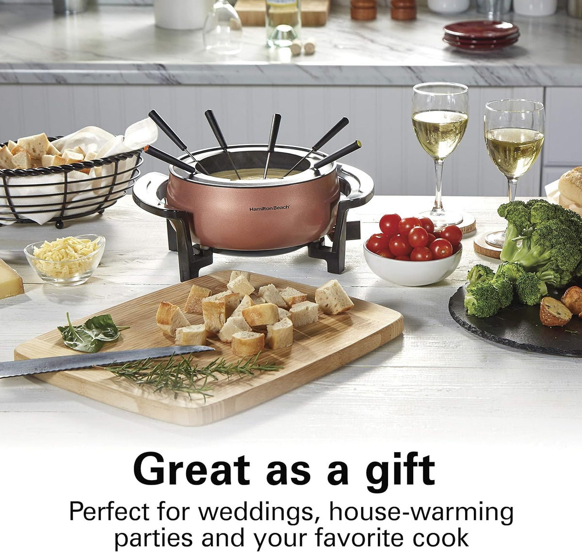 3 Quart Copper Electric Fondue Pot Set with Temperature Control A38039