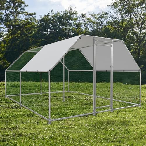Large Metal Chicken Coop with Water-Resistant and Anti-UV Cover Walk-in Poultry Cage O928009