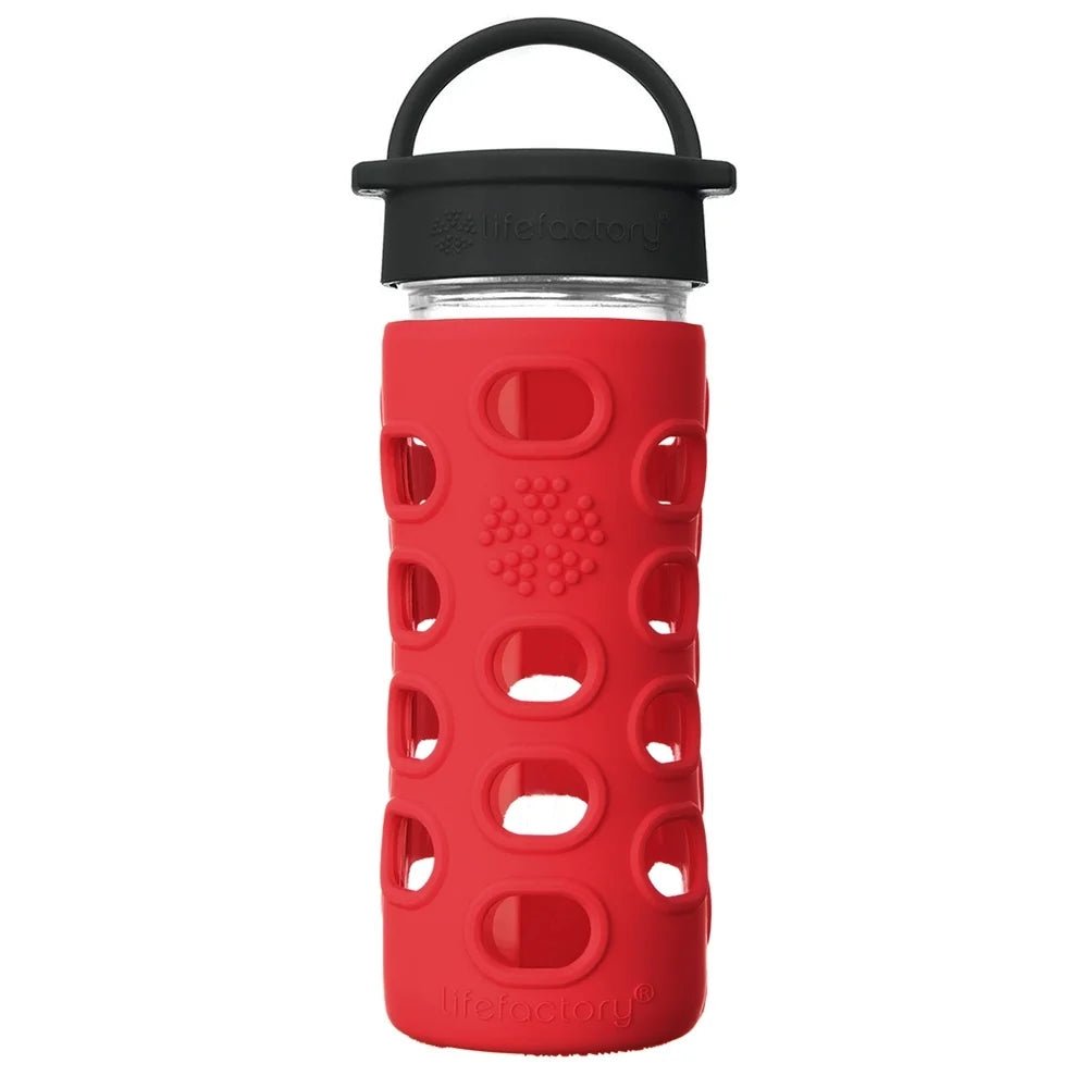 Glass Water Bottle with Classic Cap and Silicone Sleeve Apple Red 12 fl. oz. P241471