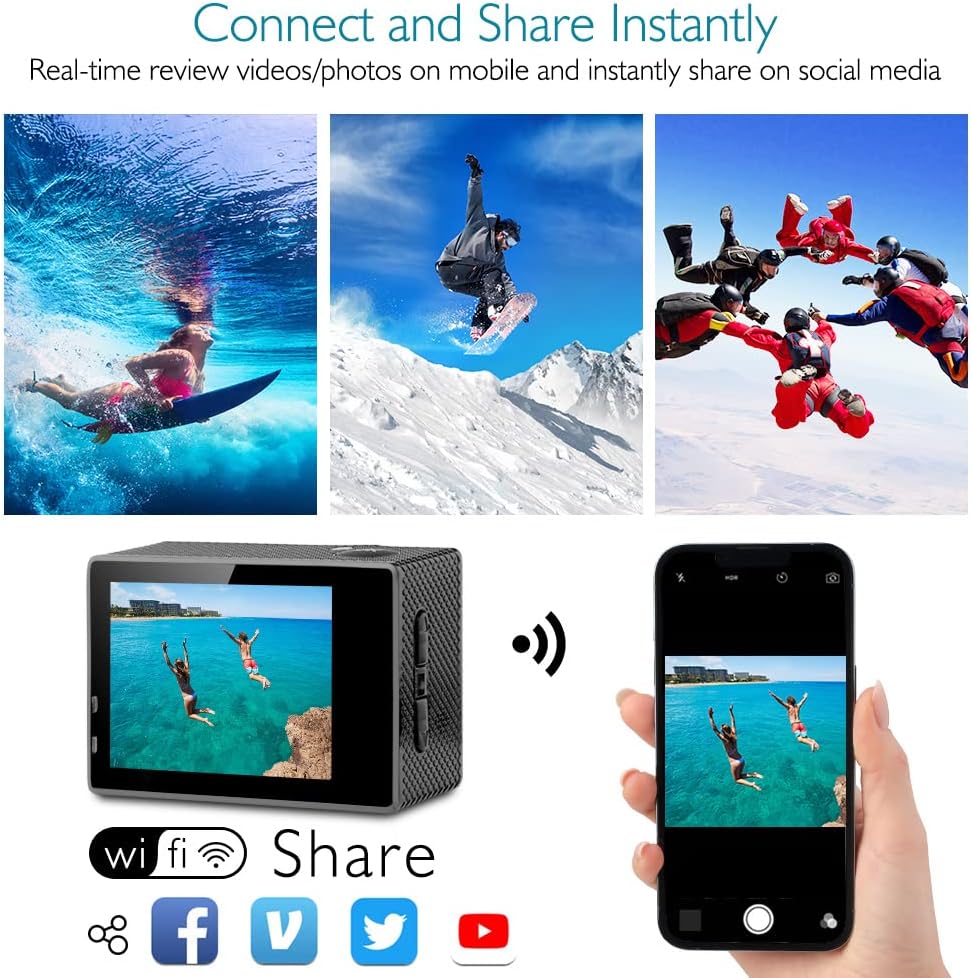 4K Action Camera Underwater Waterproof Sports Cam with Remote 2 Batteries Q895