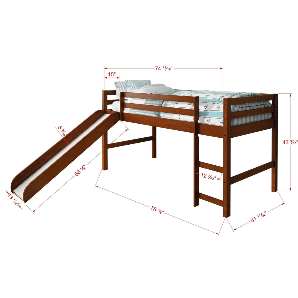 Light Espresso Kids Twin Loft Tent Bed with Slide G19856
