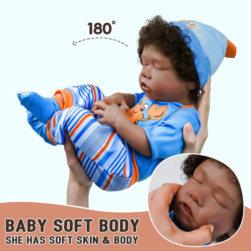18-Inch Realistic Black Baby Doll with Clothes and Toy B212632
