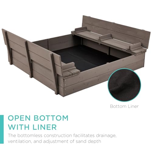 Kids' Outdoor Wooden Sandbox with Foldable Bench Seats V183509