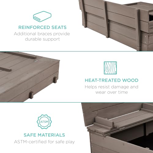 Kids' Outdoor Wooden Sandbox with Foldable Bench Seats V183509