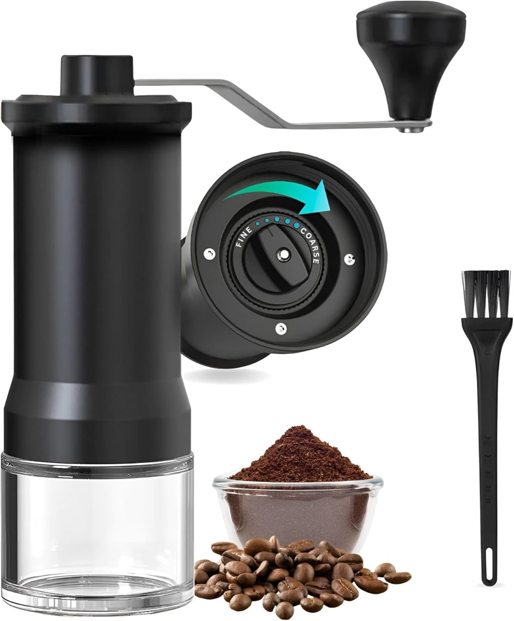 Adjustable Manual Coffee Grinder with Ceramic Burr Hand Crank Mill Black Q82845
