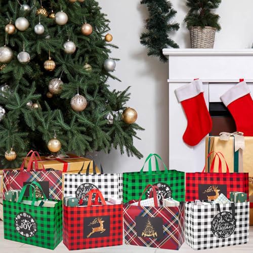 24 Pack Assorted Sizes Non-Woven Christmas Gift Bags with Handle T10285