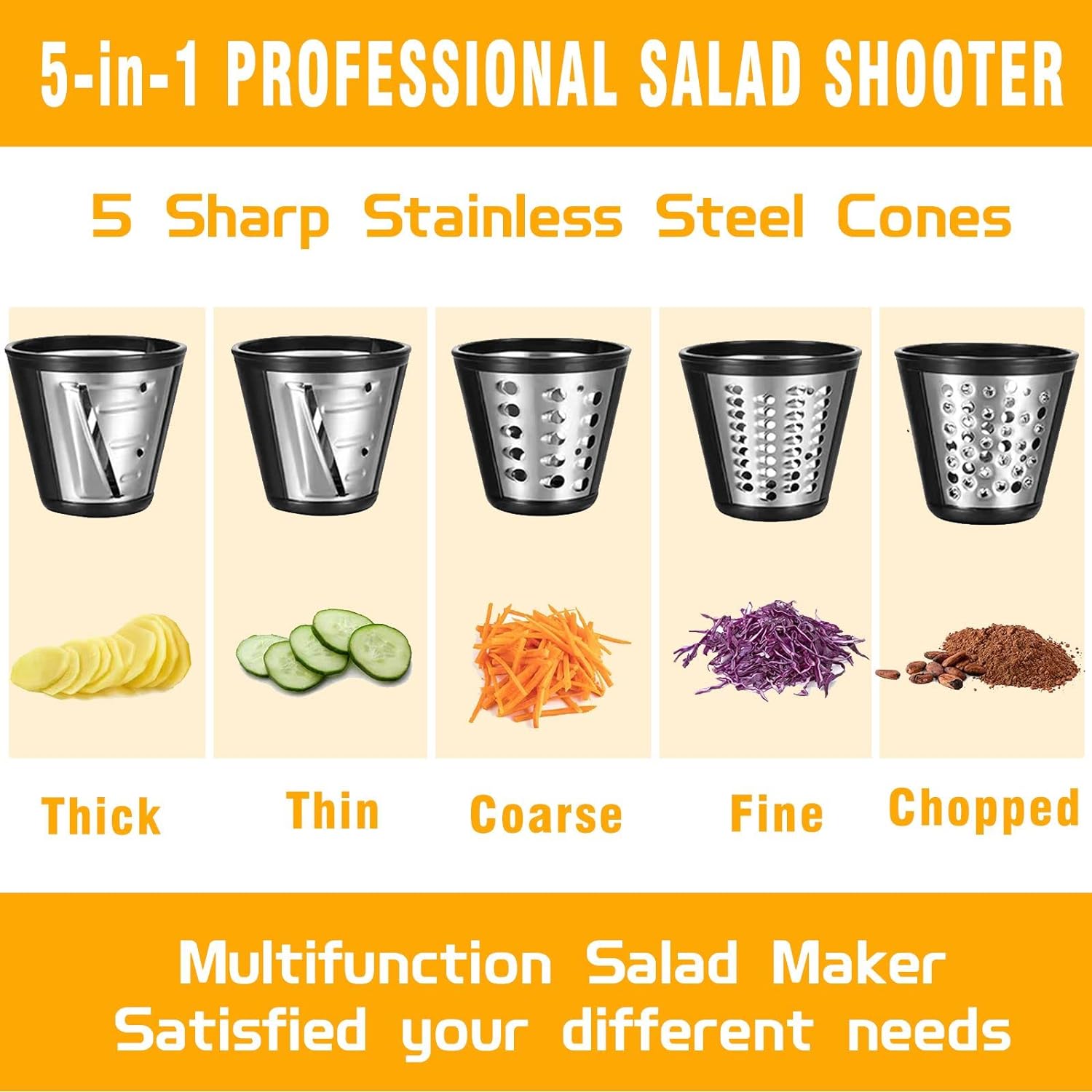 Electric Cheese Grater 5 in 1 Professional Electric Shredder Vegetable Slicer 150W One-Touch Control Salad Maker O756
