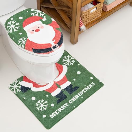 2pcs Christmas Non Slip Bathroom Rugs with Toilet Seat Cover U3296