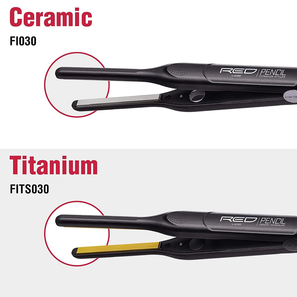 Red 0.3" Ceramic Tourmaline Pencil Flat Iron Hair Straightener J1771
