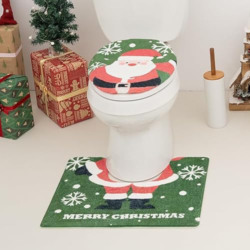 2pcs Christmas Non Slip Bathroom Rugs with Toilet Seat Cover U3296