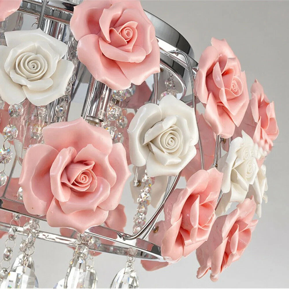 Pink Rose Flower Crystal Pendant Ceiling Lamp X3951