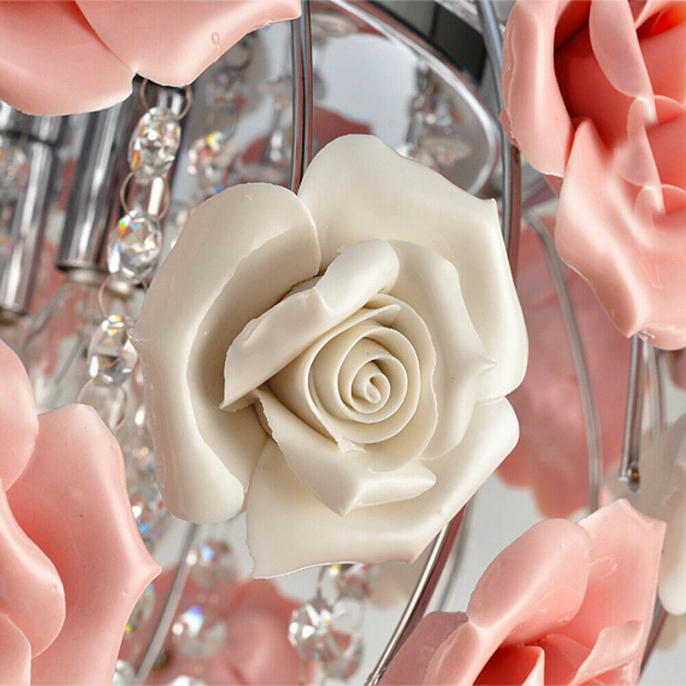 Pink Rose Flower Crystal Pendant Ceiling Lamp X3951