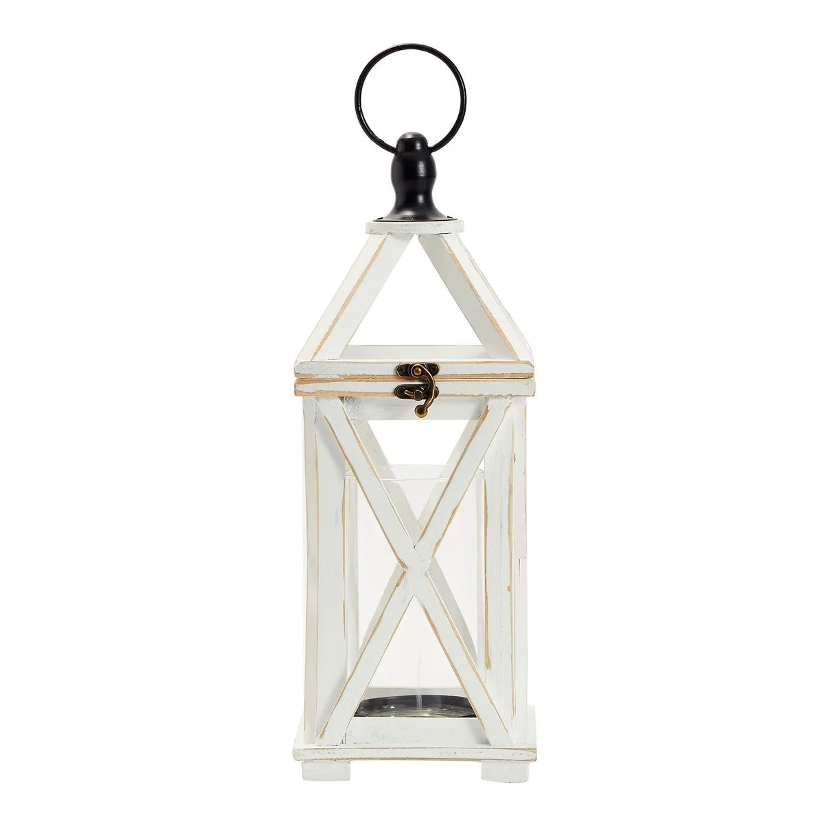 White 6 x 15 In Wooden Decorative Lantern Candle Holder with Glass Hurricane Q3887