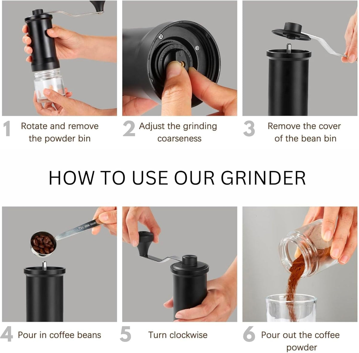 Adjustable Manual Coffee Grinder with Ceramic Burr Hand Crank Mill Black Q82845