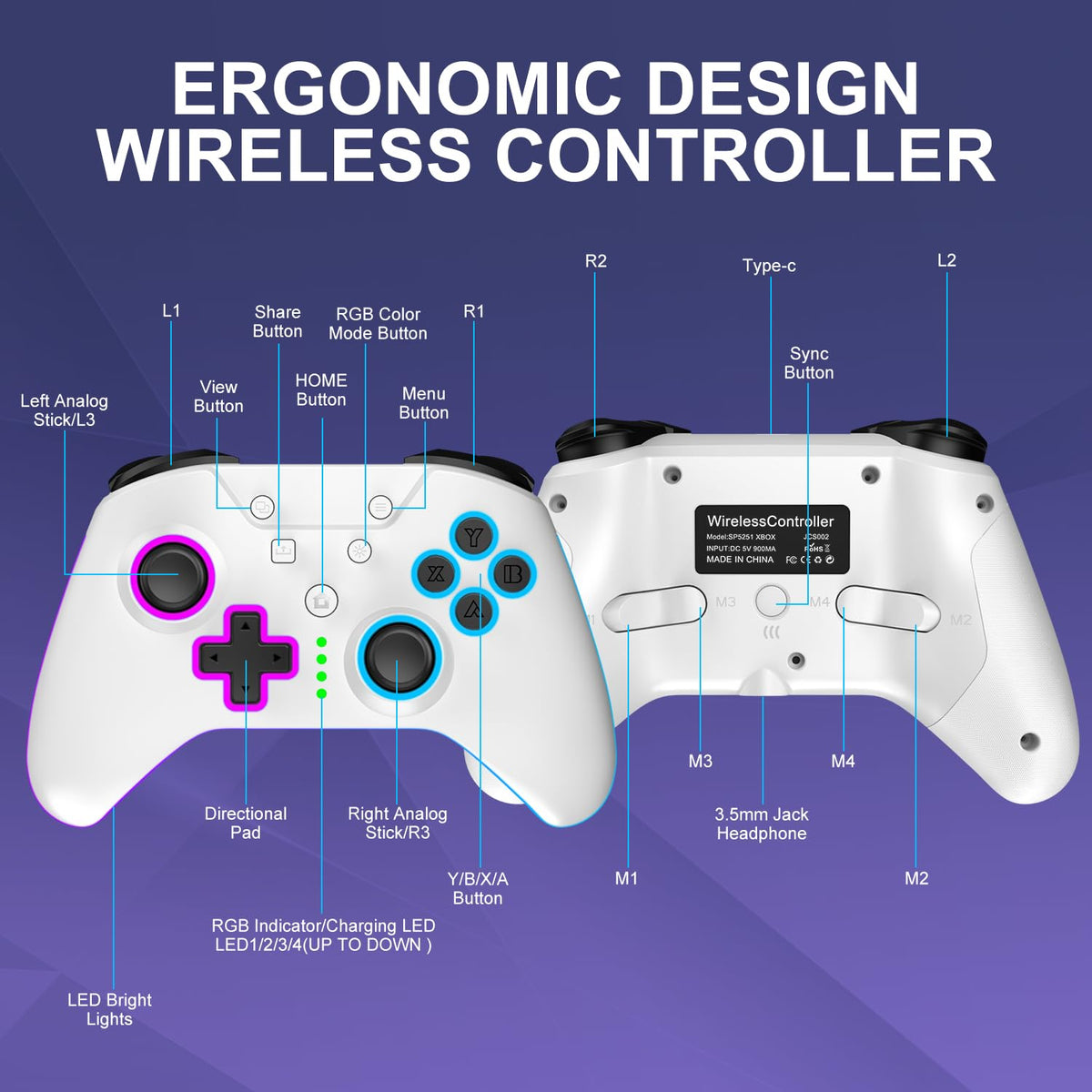 Wireless Xbox Controller with RGB LED Light M82964