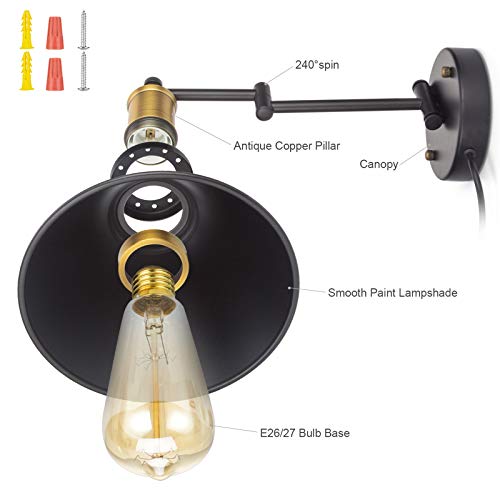 Bronze and Black Swing Arm Wall Lamp with On/Off Switch O703