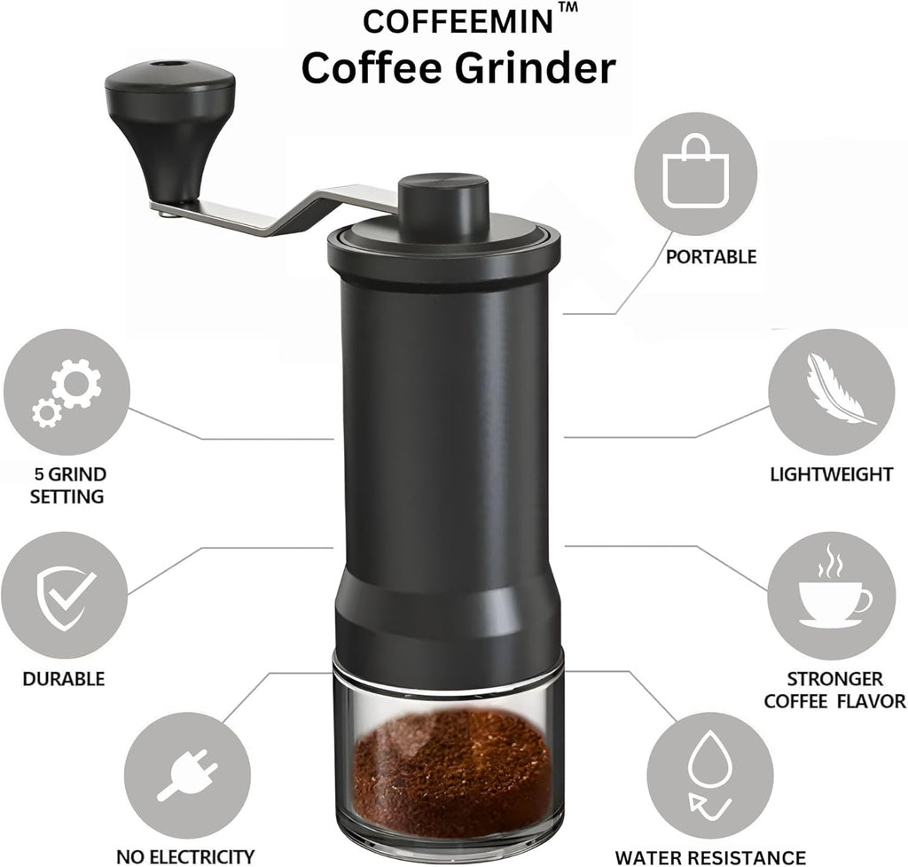 Adjustable Manual Coffee Grinder with Ceramic Burr Hand Crank Mill Black Q82845