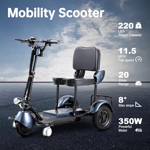 Blue 3-Wheel Folding Mobility Scooter Q92545