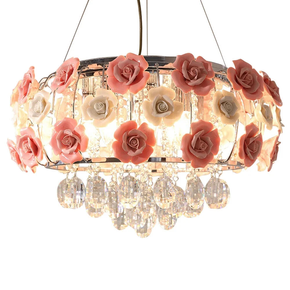 Pink Rose Flower Crystal Pendant Ceiling Lamp X3951