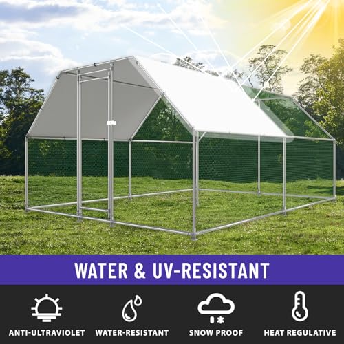 Large Metal Chicken Coop with Water-Resistant and Anti-UV Cover Walk-in Poultry Cage O928009