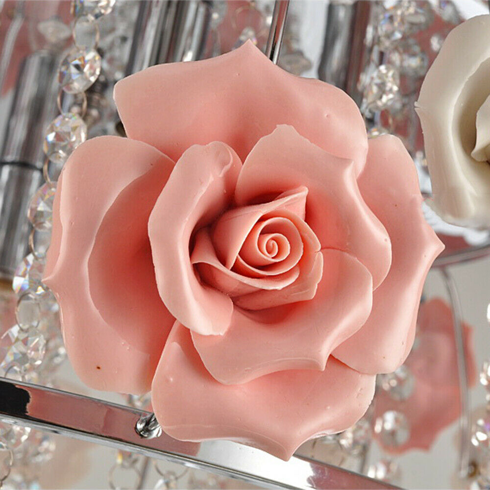 Pink Rose Flower Crystal Pendant Ceiling Lamp X3951