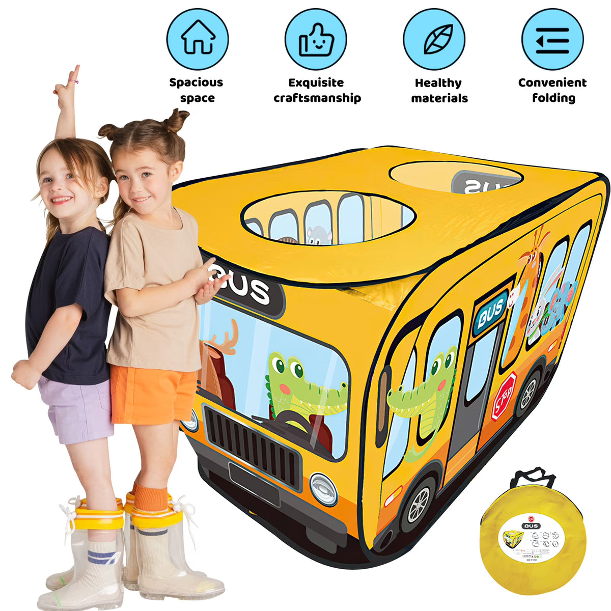 Yellow Pop up Play Tent with 2 Openings, Polyester, 44.46 x 28 x 29.25 inch U85101