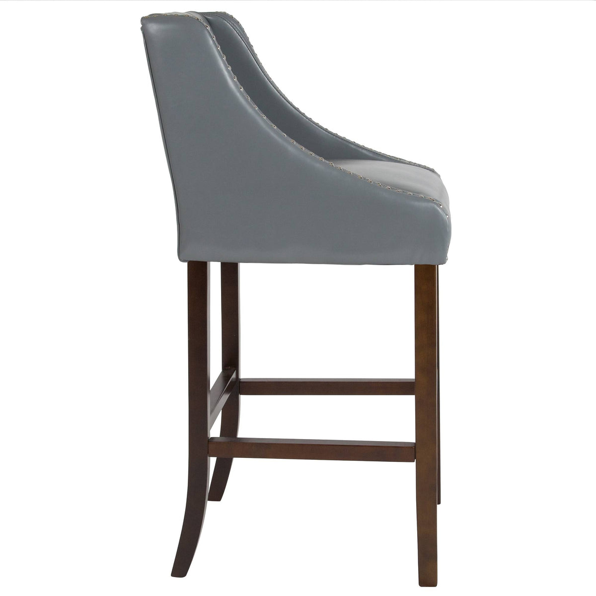 Gray Leather Button Tufted Bar Stool K300837