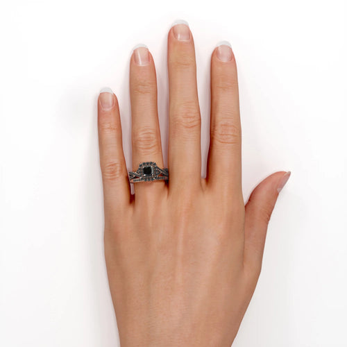18K Rose Gold Plated Black Diamond Bridal Set I1653