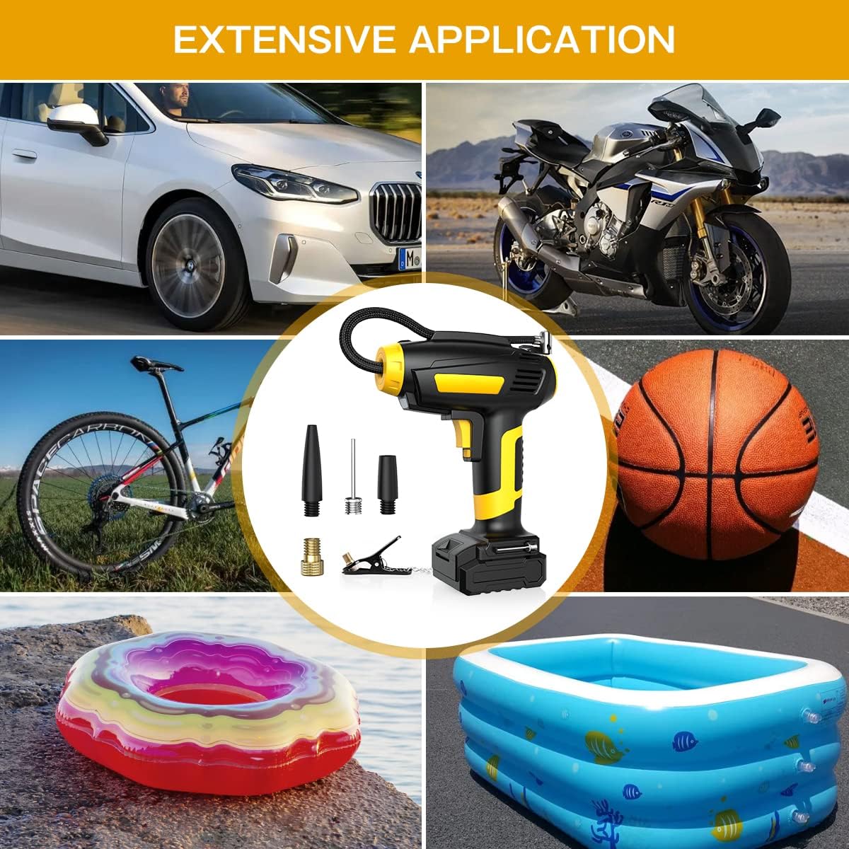 Portable Air Compressor Tire Inflator, Cordless 12V DC Rechargeable Battery, Pack of 2 K992619