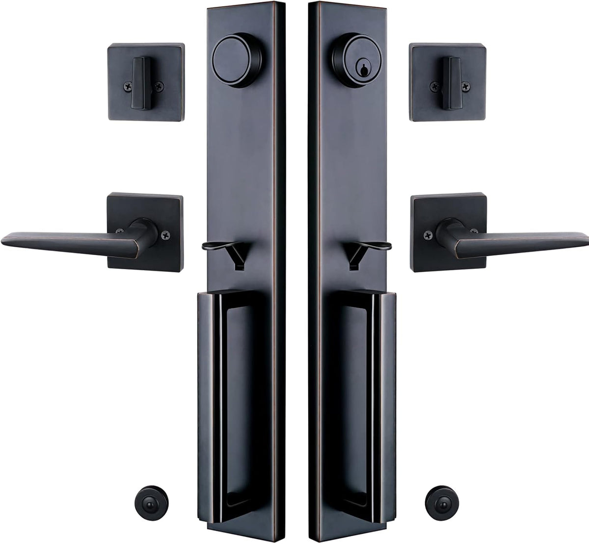 Double Door Handleset Brushed Nickel Finish Keyed Entry Handle and Dummy Handleset Set I73921