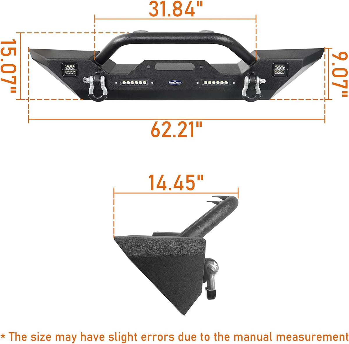 Front & Rear Bumpers Combo with Winch Plate & Spare Tire Carrier & LED Lights & D Rings H51820