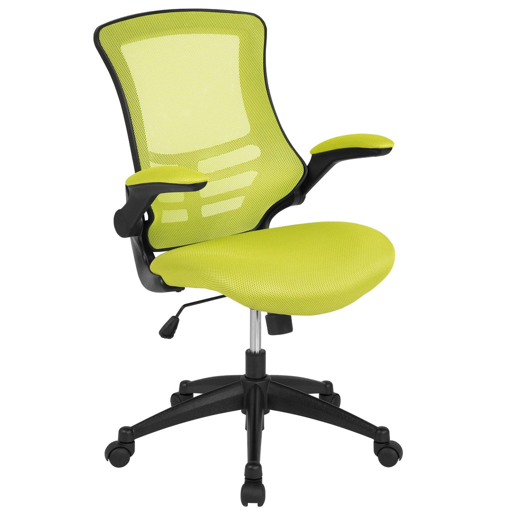 Green and Black Mid-Back Swivel Ergonomic Task Office Chair with Flip-Up Arms S203419