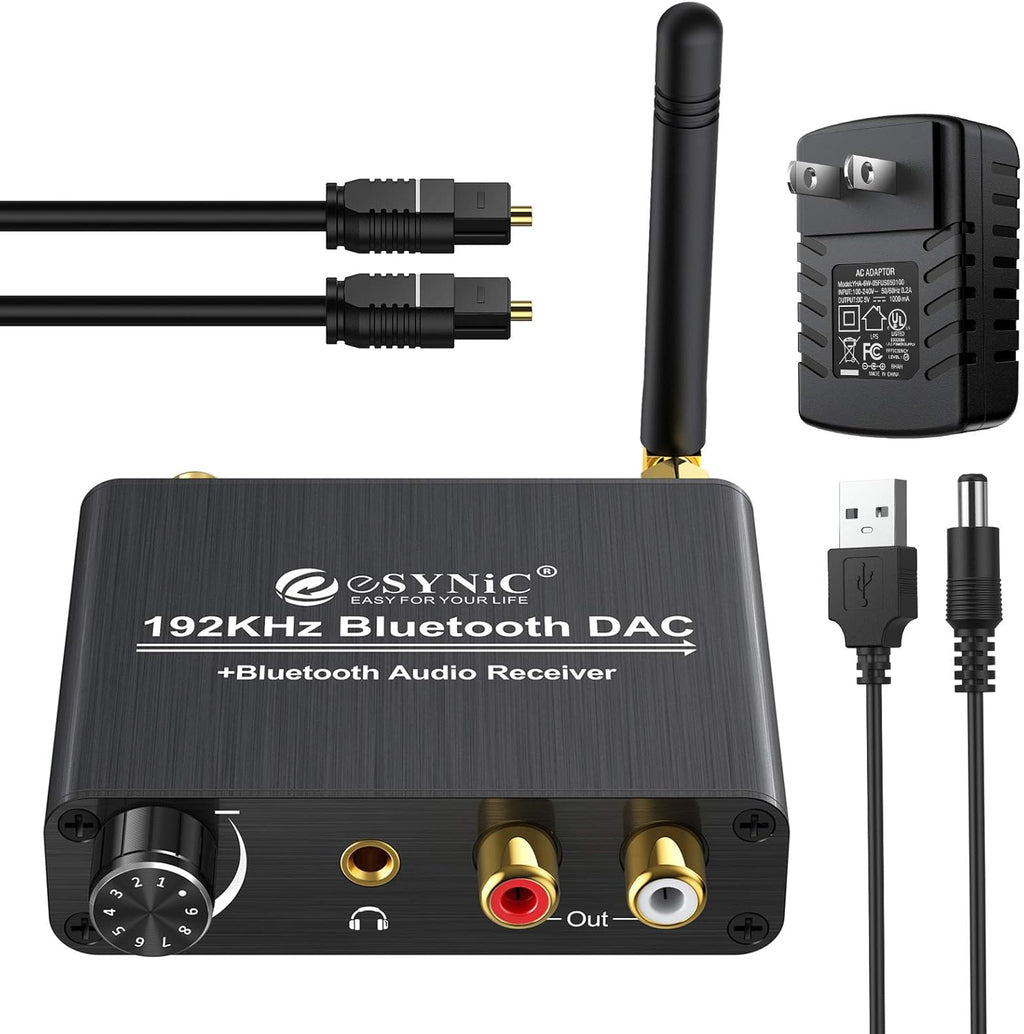 192kHz DAC Digital to Analog Audio Converter with Bluetooth 5.0 Receiver, Optical Coaxial Toslink, Stereo L/R RCA 3.5mm, Pack of 2 Q9206