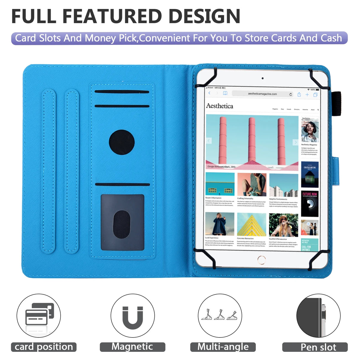 Leather Wallet Stand Case for 9.6-10.5 Inch Tablet P724